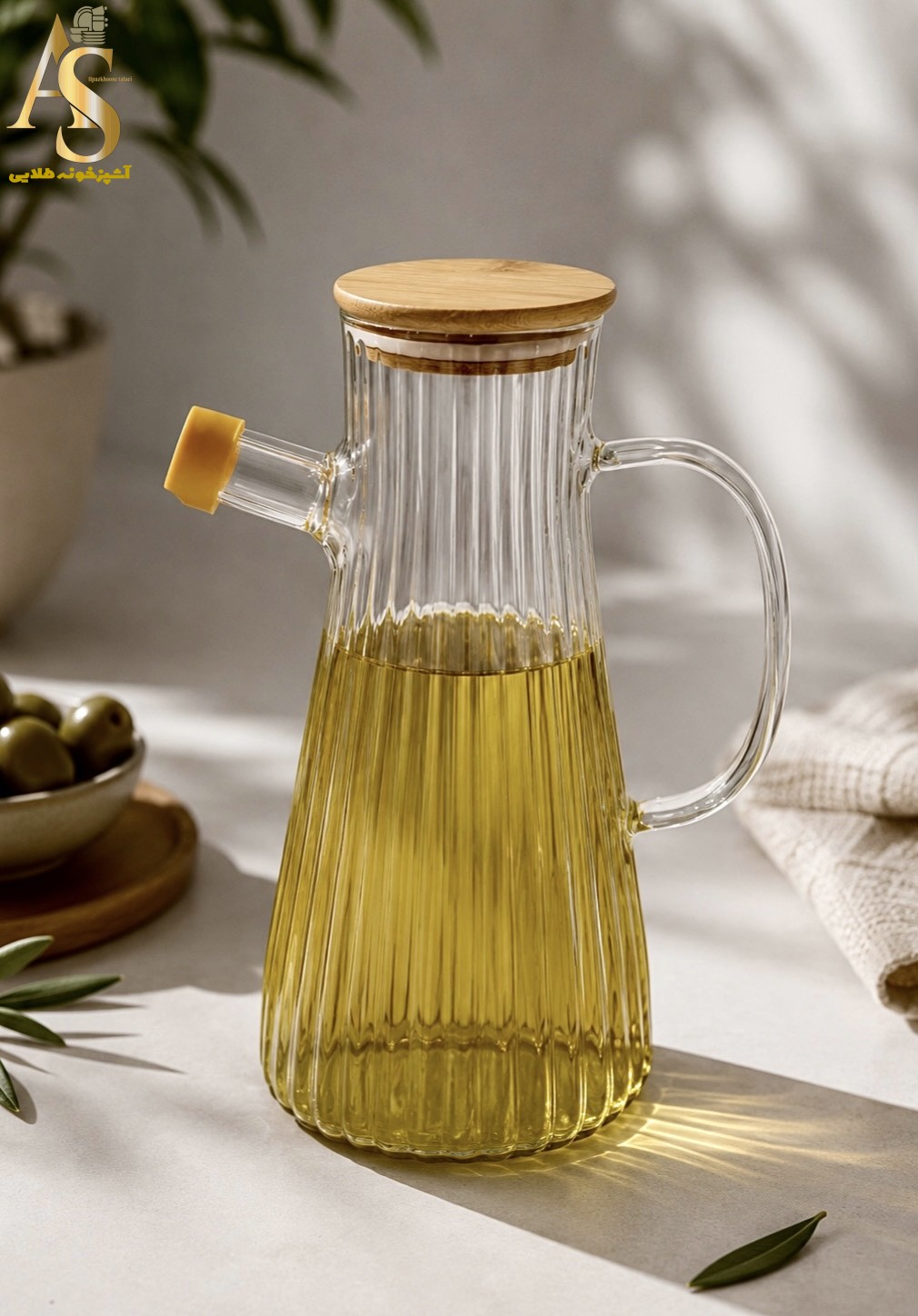 روغن‌ریز پیرکس شیاردار 1000 میلی‌لیتر با درب بامبو